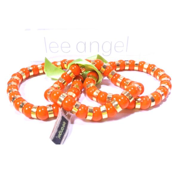 Neiman Marcus Lee Angel Women's Glass Bead Gold Spacer Bracelet Set of 3 NWT 250 - Picture 3 of 5